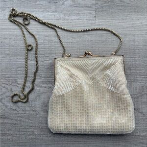 Vintage La Regale White Iridescent Beaded Clutch Evening Handbag
